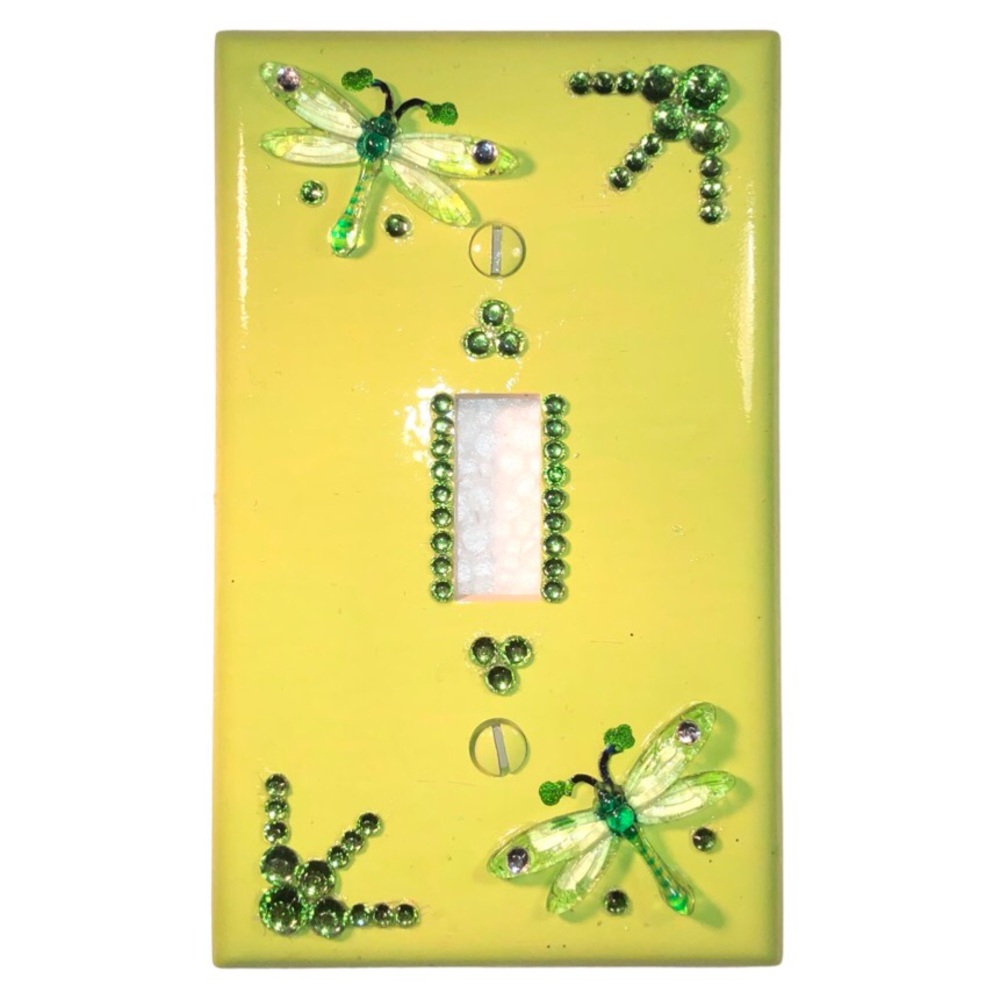 Hand Decorated Fireflies Lime 3D Green Single Toggle Switch Wallplate Cover